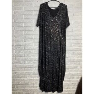 Huskary Maxi Dress Womens‎ XXL Black Excellent Glitter Galaxy V-Neck Side Slit